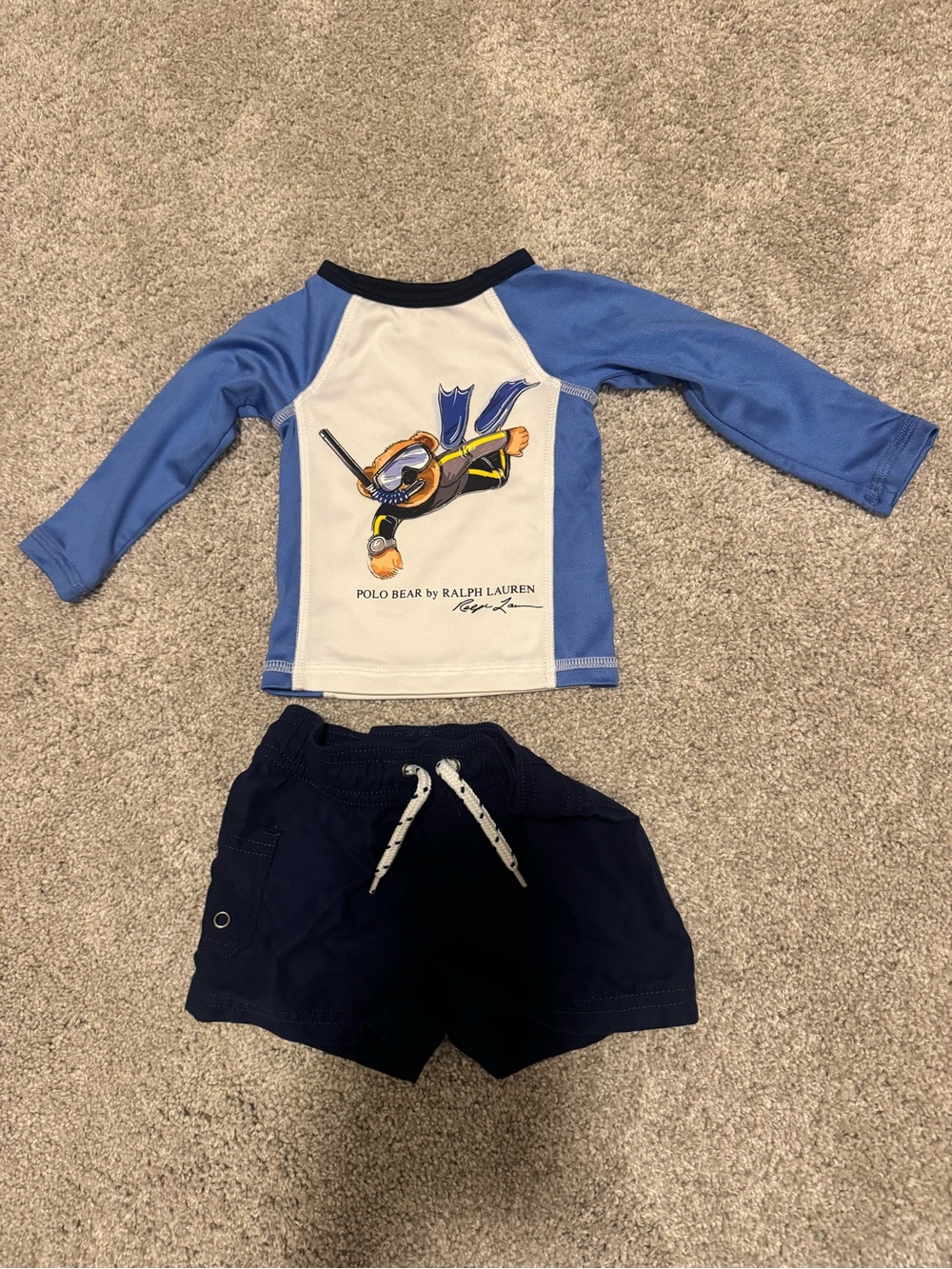 Ralph Lauren Blue & White Polo Bear Kids Rash Guard Set